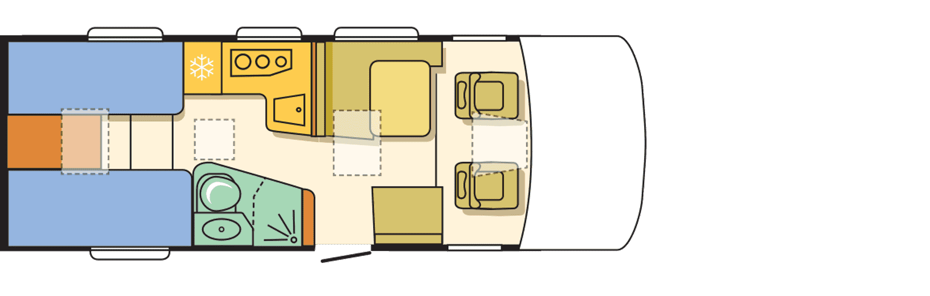 ADRIA Sonic 600SL pôdorys vozu cez deň